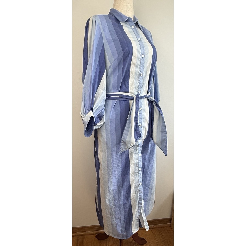 Pearl by Lela Rose Maxi Shirt Dress Women's‎ Size Medium Blue Stripe Colorblock